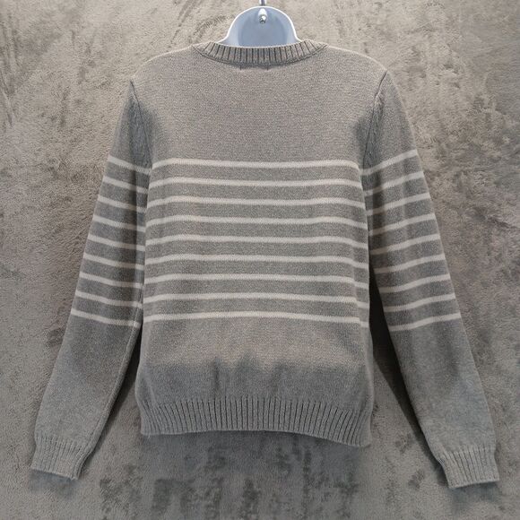 Gap Womens Sweater Cotten Knit Gray White Striped Crew Neck Casual Size M - Picture 6 of 10